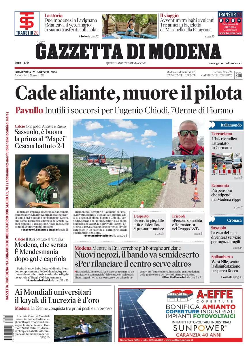 Prima-pagina-gazzetta di modena-oggi-edizione-del-2024-08-25